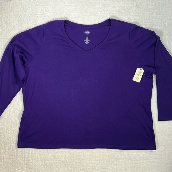 New! St. John’s Bay purple long sleeve v-neck cotton t-shirt 5X - Picture 1 of 8